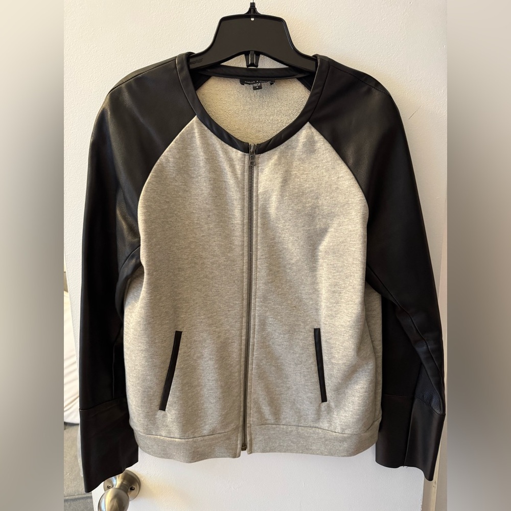 Black and Gray Bomber Jacket with Raglan leather sleeves